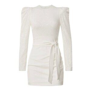 Elle Zeitoune M White Sequin Long Sleeve Alex Mini Dress Party NWT MSRP $330